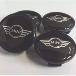 MINI LOGO CENTRE CAPS WHEEL HUB 4 X SET ALLOY BADGE EMBLEM BLACK 54mm COOPER ONE